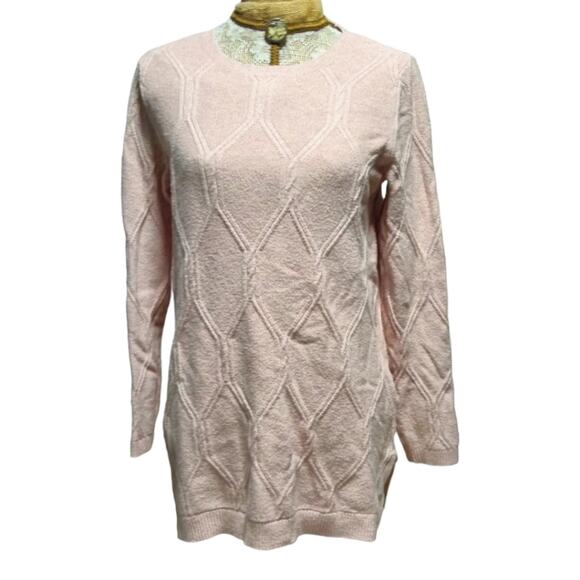 J. Jill Diamond Cable Knit Tunic Sweater light pink long line size S 229721 - Picture 1 of 5
